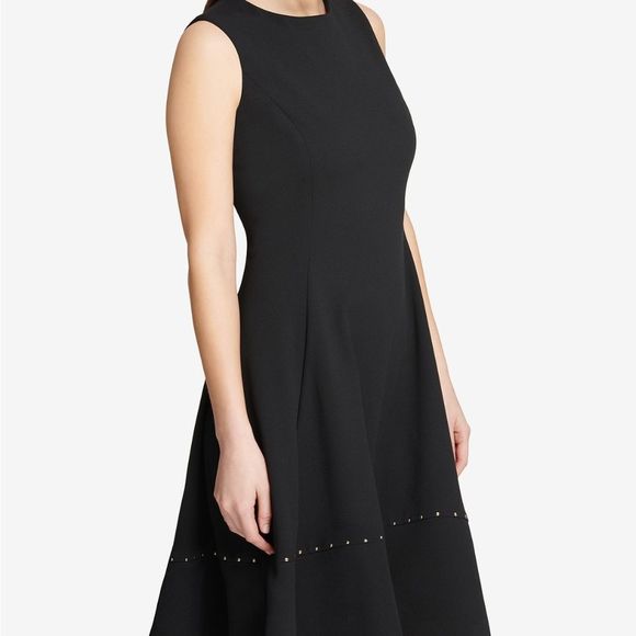 DKNY Black Studded Fit & Flare Crew Neck Career Dress Size 6 - Picture 2 of 3